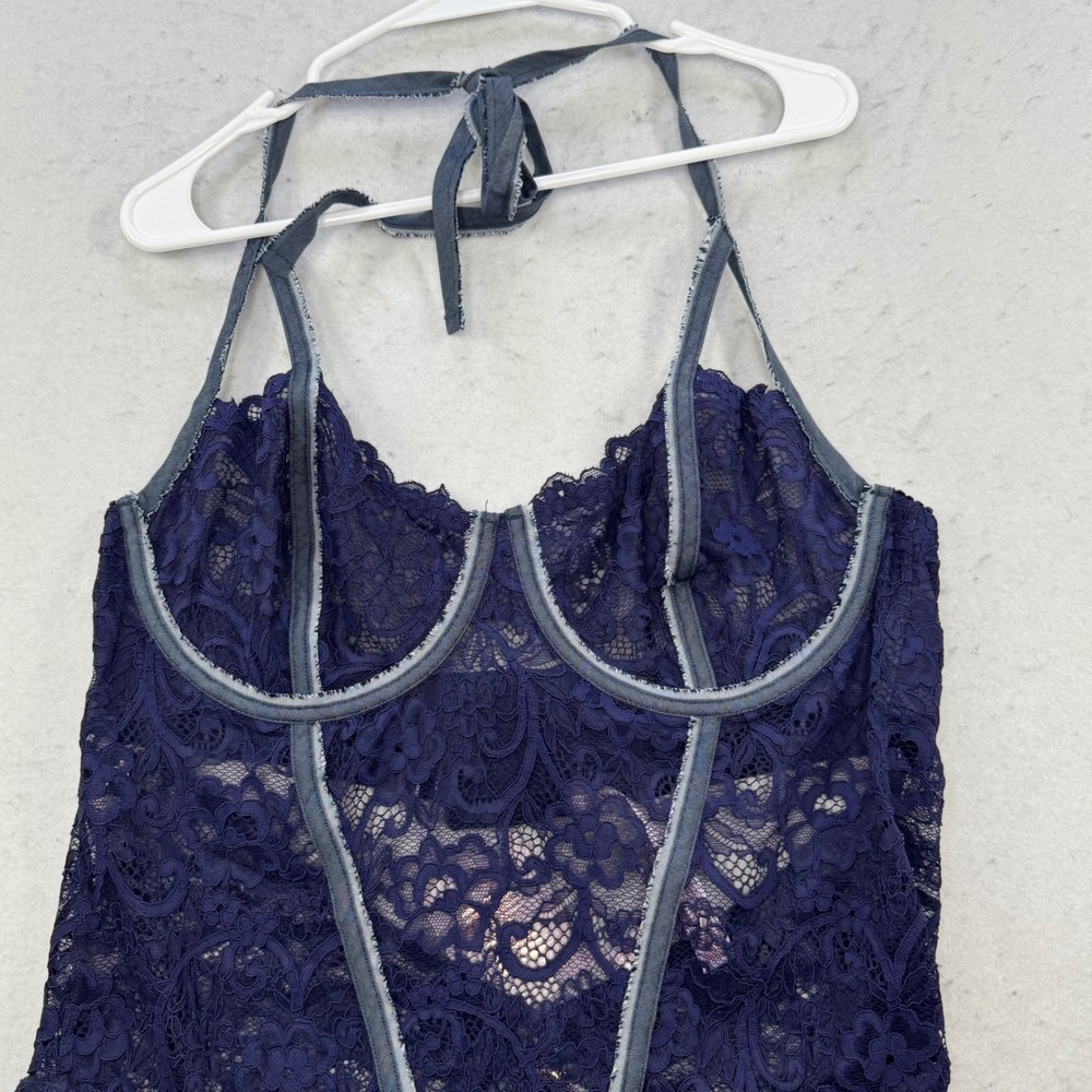 Savage X Fenty Bodysuit Women Plus 3X lingerie Navy Blue Floral Lace Sexy - Picture 10 of 14